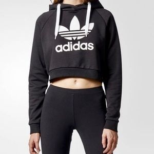 2016 Aesthetic Black Adidas Cropped Hoodie